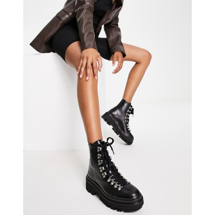 AllSaints Franka Bottines de randonnee en cuir avec detail en metal dore Noir