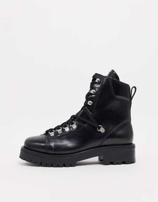 AllSaints Franka leather hiking boots in black | ASOS