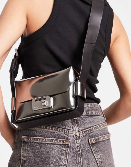 AllSaints Frankie 3 in 1 leather crossbody bag in metallic gunmetal ASOS