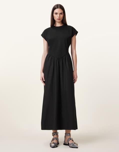 AllSaints Frankie drop hem t-shirt dress in black - view 1