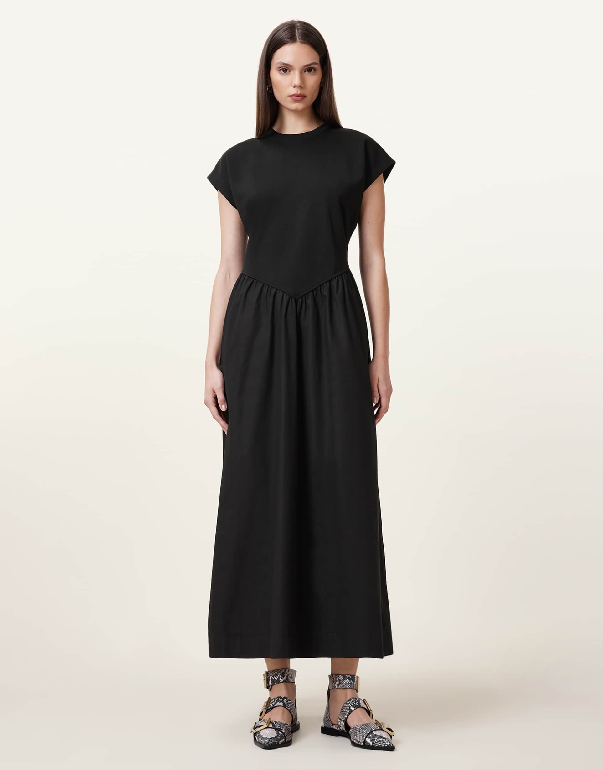 allsaints frankie drop hem t-shirt dress in black