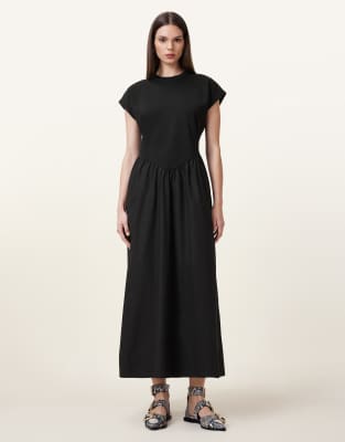 AllSaints - Frankie - T-Shirt-Kleid in Schwarz mit tiefem Saum