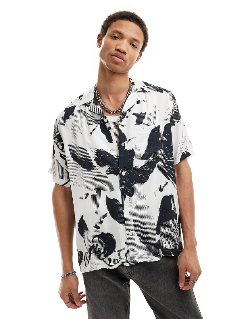 AllSaints Frequency short sleeve shirt in white floral