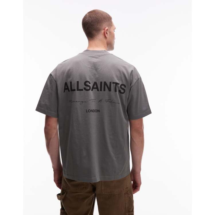AllSaints future logo t-shirt in washed green | ASOS