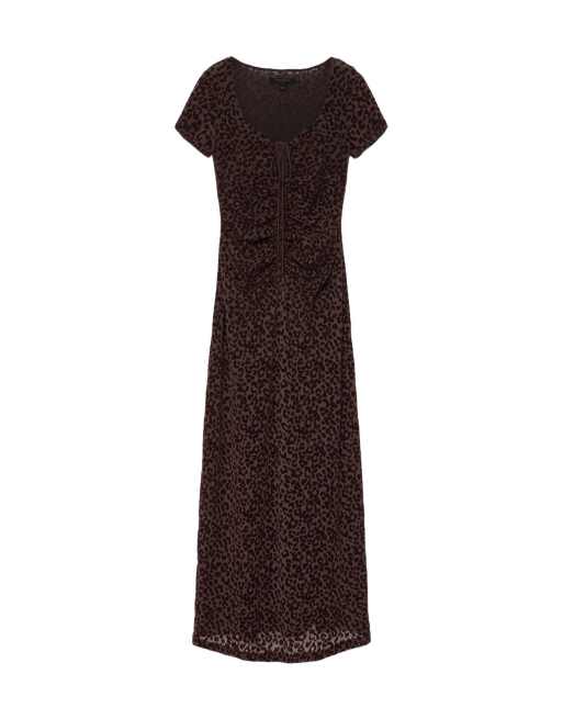 AllSaints Gabby Mesh-Kleid in Braun mit Flockprint, 2 von 6