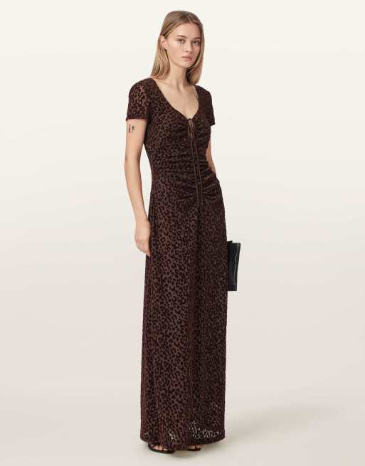 AllSaints Gabby Mesh-Kleid in Braun mit Flockprint, 6 von 6