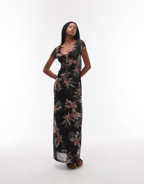 AllSaints – Gabby – Netzstoff-Kleid in Adena-Schwarz - view 1