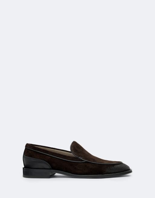 AllSaints Gabriel leather suede loafers in dark brown, 3 of 4