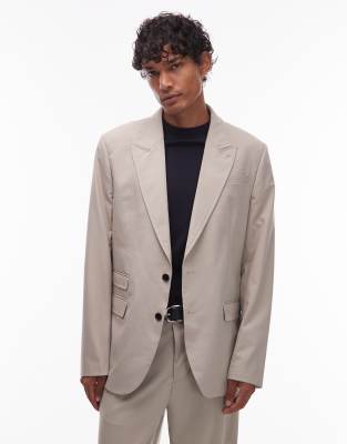 Allsaints Gallow tailored blazer in taupe – STONE-Neutral