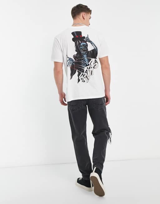 AllSaints – Gambler – T-Shirt in Weiß mit Grafikprint auf dem Rücken