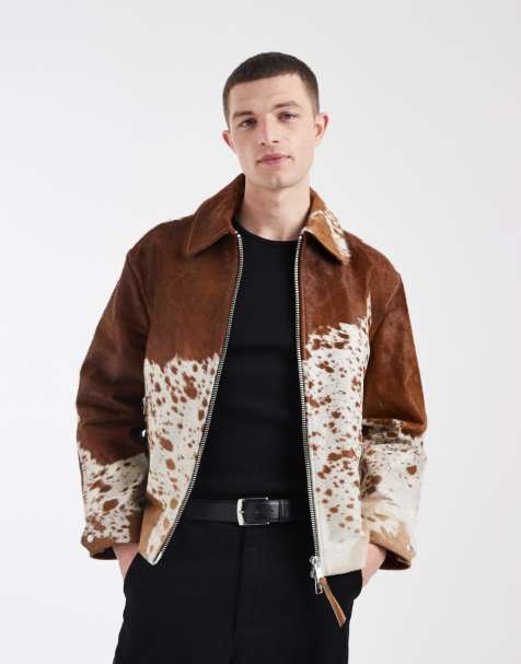 AllSaints Garrison zip up leather jacket in cow print - view 1