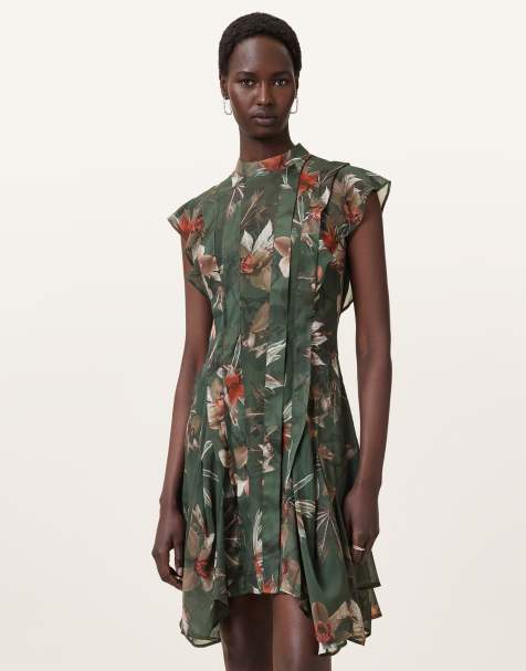 AllSaints – Geblümtes Kleid in Adena-Khakigrün - view 1