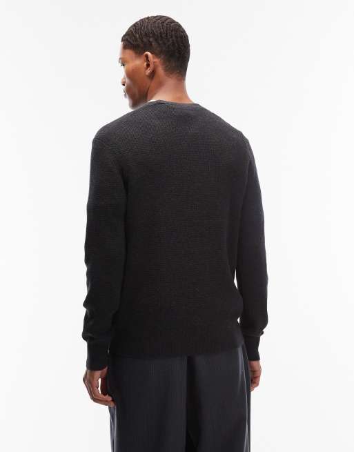 AllSaints - Gebreide trui met wafelstructuur en ronde hals in zwart, 3 van 5