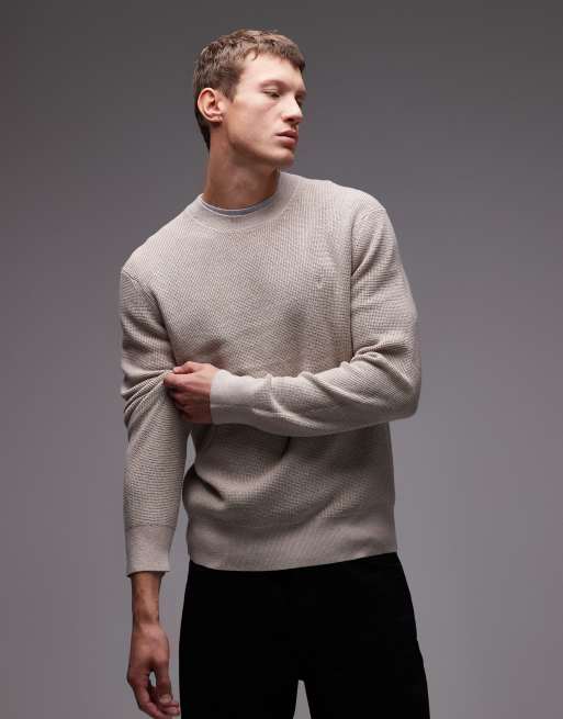 AllSaints - Gebreide trui met wafeltextuur en ronde hals in beige