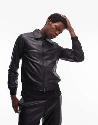 Allsaints Gen Leather Bomber Jacket In Black