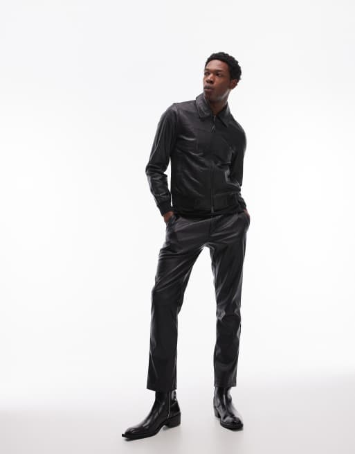 AllSaints Gen leather bomber jacket in black