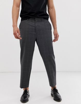 AllSaints - Geruite cropped broek met smaltoelopende pijpen in grijs