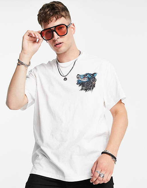 Men AllSaints ghasher t-shirt with graphic print in white 