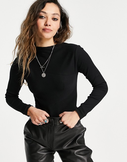 AllSaints Gia bodysuit with cut out back in black
