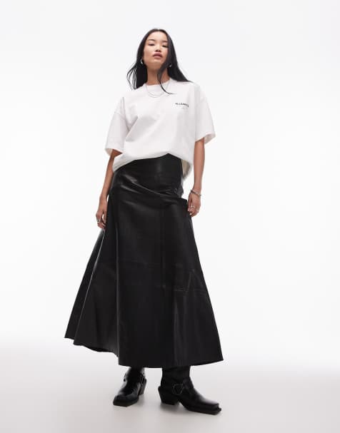 AllSaints - Gia - Jupe longue en cuir - Noir - view 1
