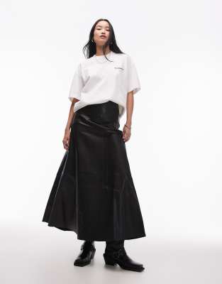 AllSaints Gia leather maxi skirt in black