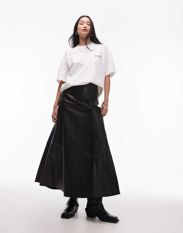AllSaints Gia leather maxi skirt in black | ASOS