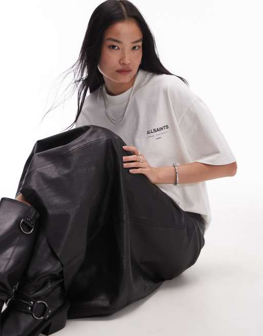 AllSaints Gia leather maxi skirt in black | ASOS