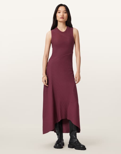 AllSaints – Gia – Maxikleid in Ochsenblutrot