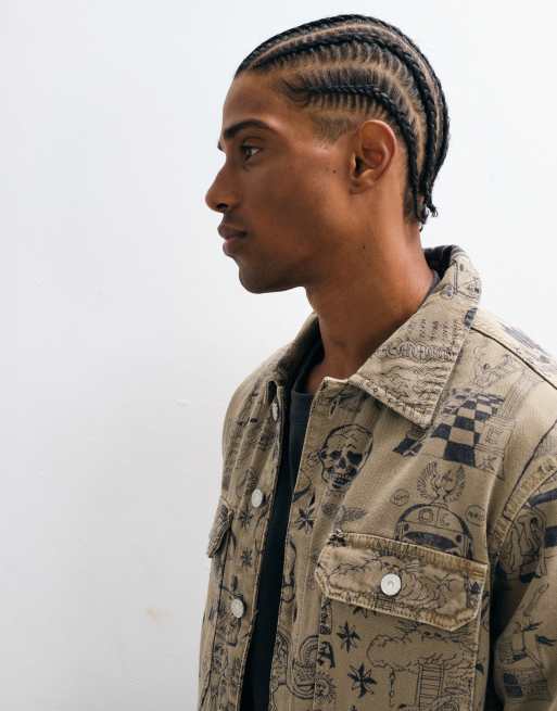 AllSaints giacca in canvas marrone con logo grafico illustrativo Sherb, 5 di 5