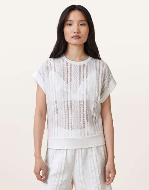 AllSaints – Giana – Gehäkeltes Tanktop in Tofu-Weiß - view 1
