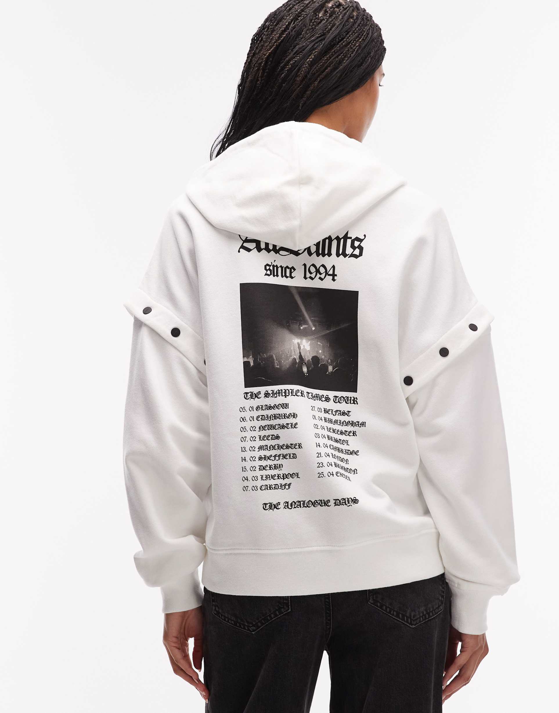 allsaints gig amphia zip up hoodie in optic white