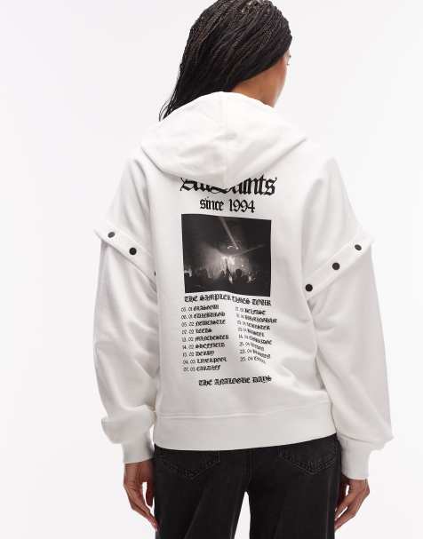 AllSaints gig amphia zip up stud detail hoodie in optic white - view 1