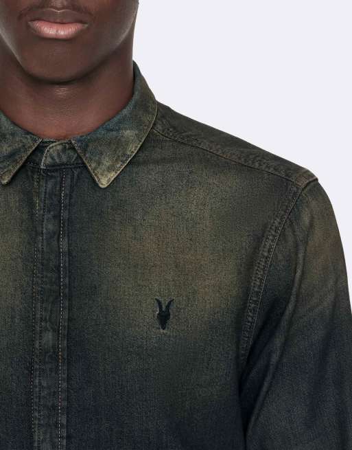 AllSaints Gleason chemise en jean en indigo foncé teinté, 3 de 7