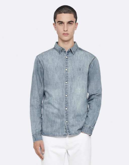 AllSaints Gleason Denim-Hemd in hellem Indigo, 4 von 6