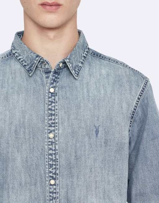 AllSaints Gleason Denim-Hemd in hellem Indigo, 5 von 6