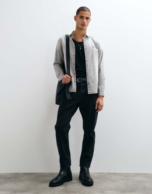 AllSaints Gleason long sleeve denim shirt in light wash grey, 4 of 9