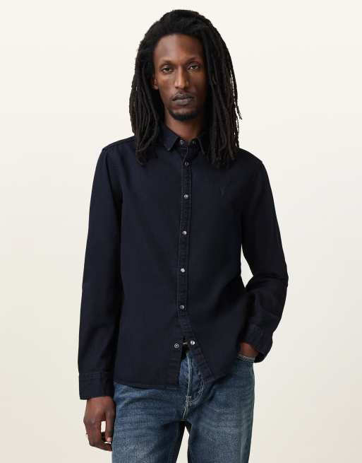 AllSaints - Gleason - Overhemd met lange mouwen in blauwzwart