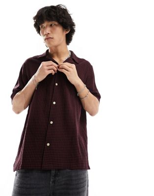 AllSaints Glendale short sleeve shirt in burgandy - ASOS Price Checker