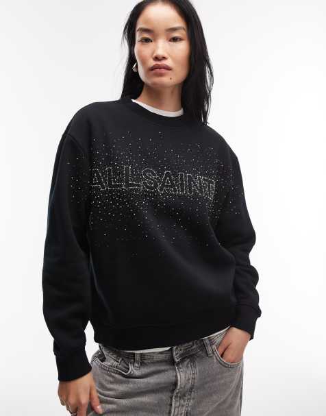 Allsaints glittery embellished etta sweatshirt in black - view 1