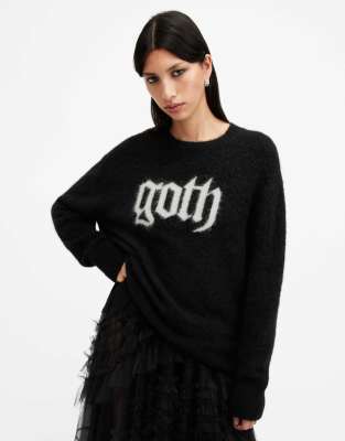AllSaints - Goth - Pullover in Schwarz mit „Goth"-Textprint