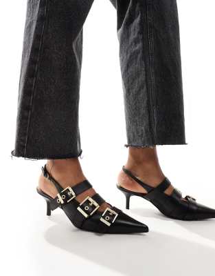  Grace buckle sling back leather kitten heeled shoe 