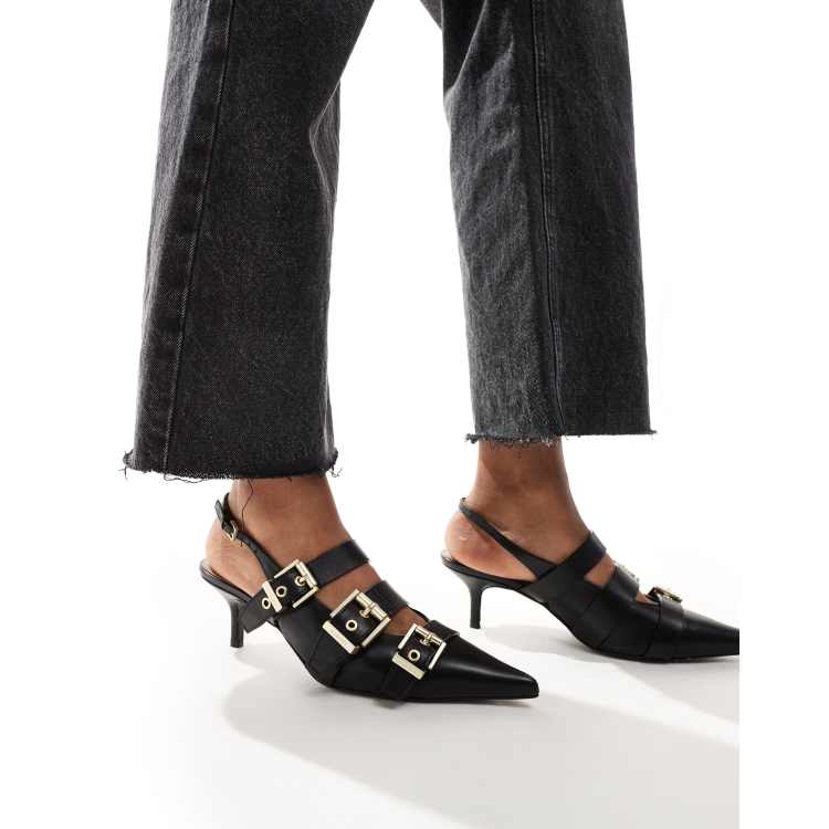 leather sling back shoes クロッグサンダル　24 Leather sling back court shoes Woman, Black | TWINSET Milano