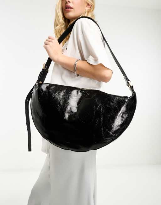 AllSaints - Grand sac porté épaule demi-lune en cuir - Noir, 4 de 4