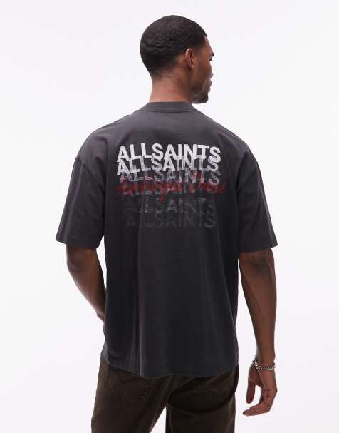 AllSaints – Graphene – T-Shirt in verwaschenem Schwarz mit Grafik-Logo und Rückenprint - view 1
