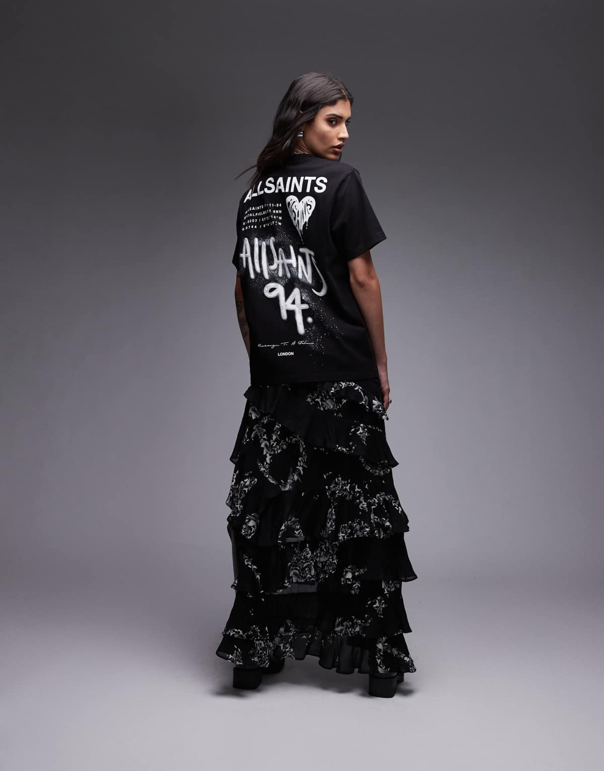 Allsaints Graphic poster boyfriend fit t-shirt in black - BLACK