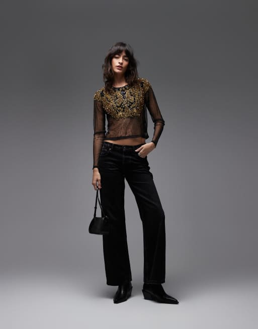 AllSaints - Greta - Top met kraaltjes in zwart en goud, 3 van 4