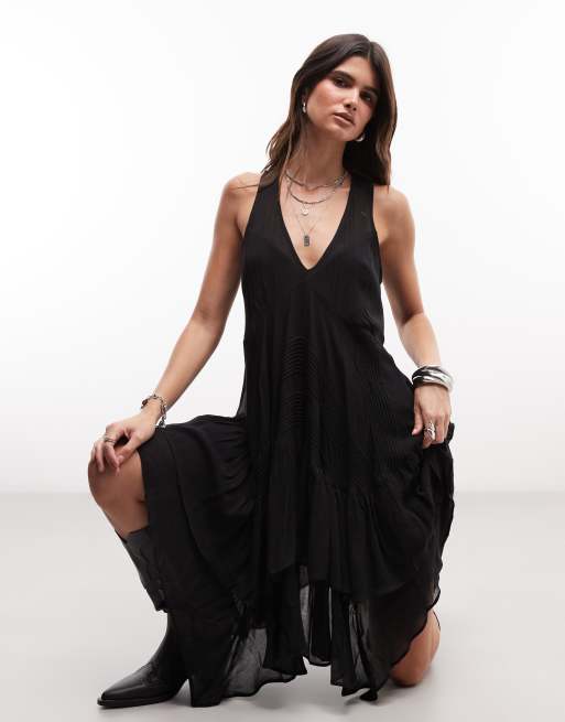 AllSaints Gretal robe midi à col V et volants noire, 2 de 4