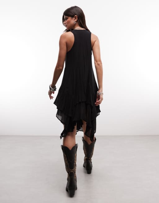 AllSaints Gretal vestido midi negro con cuello de pico y volante, 4 de 4