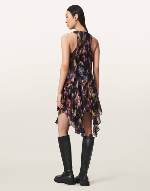 AllSaints - Gretel - Vestido negro con estampado de flores silvestres, 5 de 6