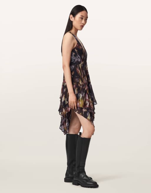 AllSaints - Gretel - Vestido negro con estampado de flores silvestres, 6 de 6